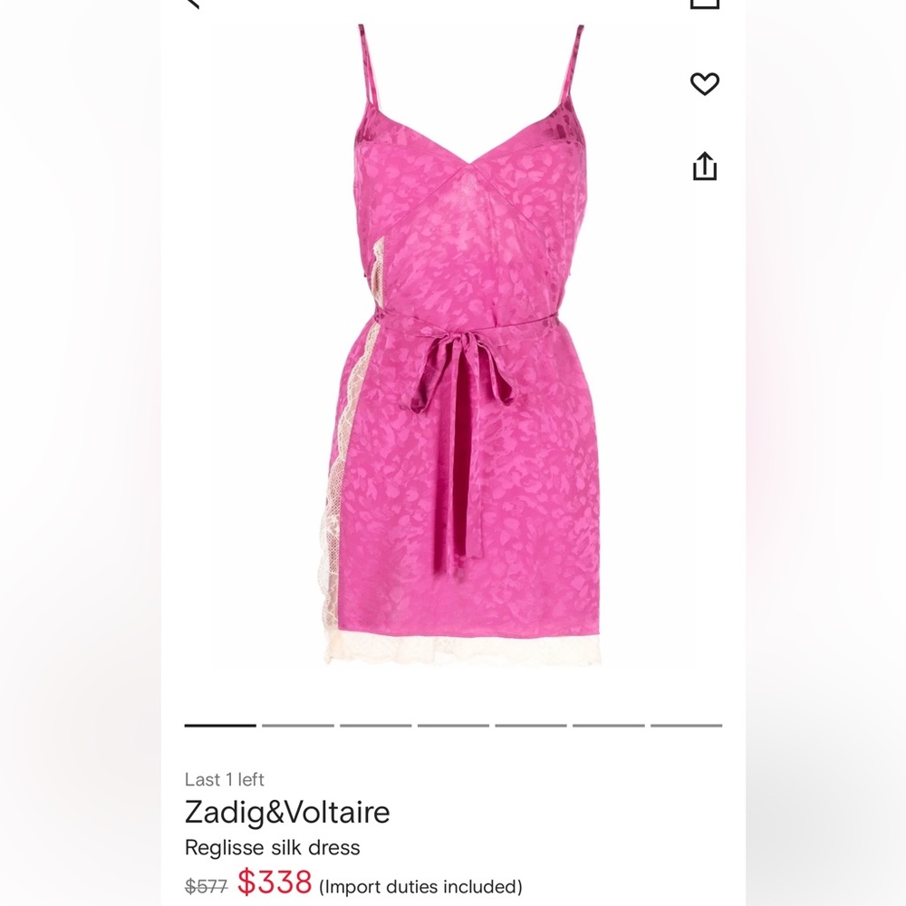Zadig & Voltaire Pink Lace Reglisse Slip Silk Dress – XS